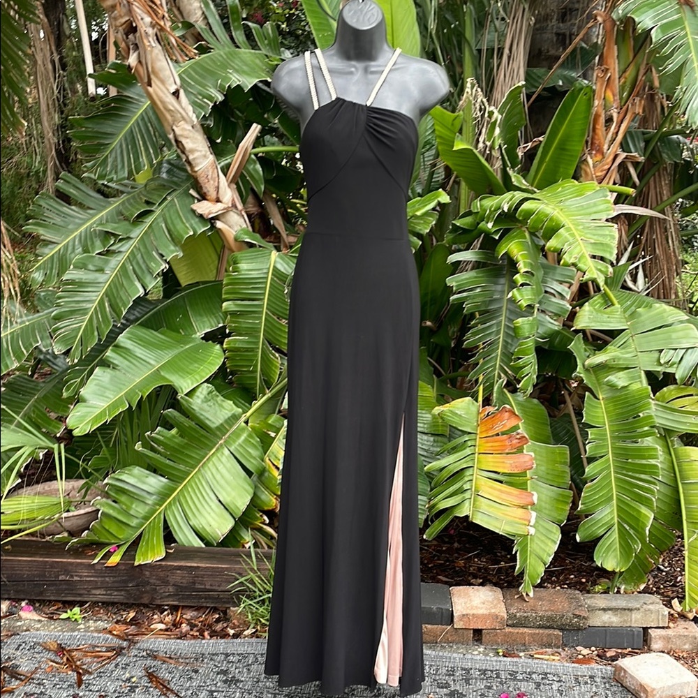 Aqua asymmetric strap, front slit, formal maxi dress